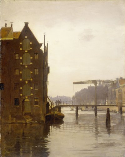 Pakhuizen aan een Amsterdamse gracht op Uilenburg door Willem Arnoldus Witsen