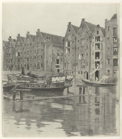 Pakhuizen aan een gracht door Willem Arnoldus Witsen