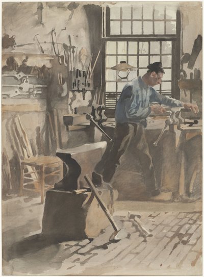 Smid aan het werk in zijn smidse door Willem Arnoldus Witsen