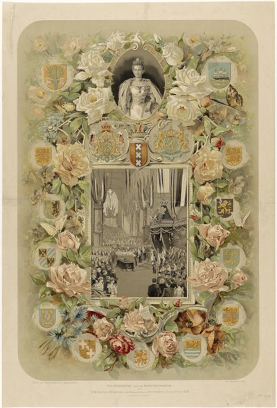Ter herinnering aan de Plechtige Kroning van H.M. Koningin Wilhelmina, in de Nieuwe Kerk te Amsterdam - 6 September 1898 door Willem Zwart