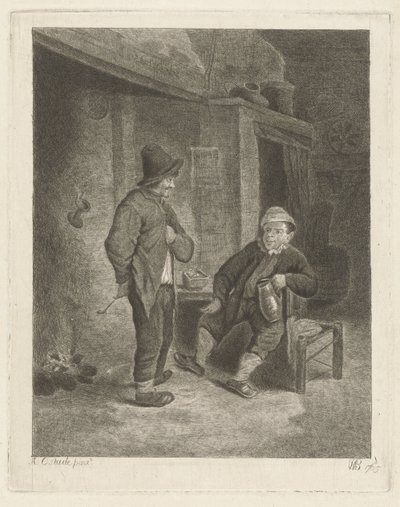 Interieur met boeren door Willem de Bruin