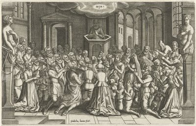 Dankzegging in een kerk na het ontzet van Leiden door Willem de Haen
