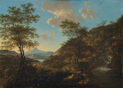 Italiaans landschap met tekenaar door Willem de Heusch
