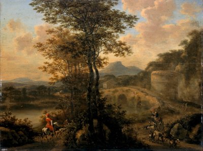 Italiaans Rivierlandschap met Stenen Brug door Willem de Heusch