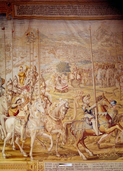 Verovering van Tunis door keizer Karel V in 1535: voorstelling van de keizer en infant Don Luis (detail) door Willem de Pannemaker
