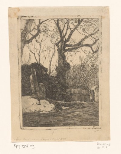 Bomen en takkenbossen bij een hek door Willem de Zwart (signed by artist)