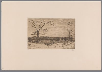 Landschap met kale bomen en houthakkers door Willem de Zwart (signed by artist)