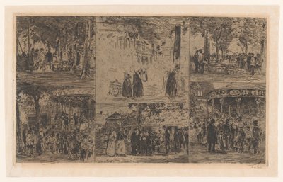Zes schetsen van een marktdag en een dorpskermis door Willem de Zwart (signed by artist)