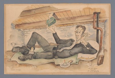 Zelfportret in onderduikplaats door Willem van Beek (signed by artist)