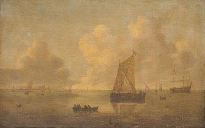 Zeegezicht met een stad op de achtergrond door Willem van Diest