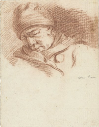 Slapende man met muts (zelfportret?) door Willem van Leen