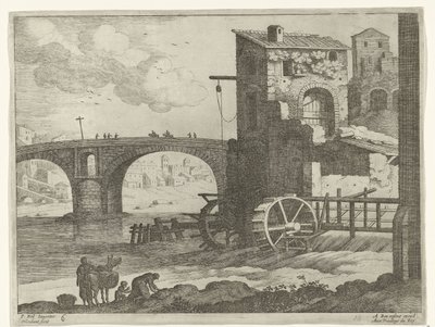 Brug en watermolen door Willem van Nieulandt (II)