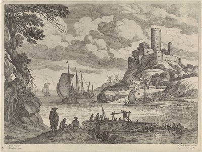 Havengezicht met schepen door Willem van Nieulandt (II)