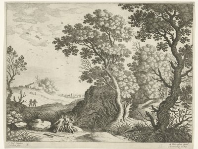 Landschap met Diana en een nimf door Willem van Nieulandt (II)