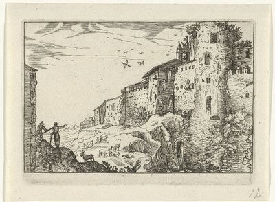 Landschap met Romeinse ruïne door Willem van Nieulandt (II)
