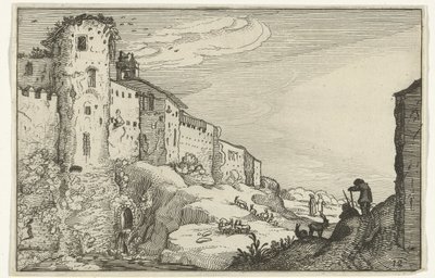 Landschap met Romeinse ruïne door Willem van Nieulandt (II)