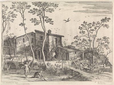 Landschap met Tobias en de engel door Willem van Nieulandt (II)