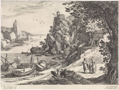 Landschap met de verdrijving van Hagar en Ismaël Italiaanse landschappen (series title) door Willem van Nieulandt (II)