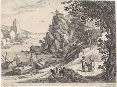 Landschap met de verdrijving van Hagar en Ismaël door Willem van Nieulandt (II)