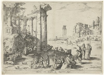 Landschap met de vlucht naar Egypte door Willem van Nieulandt (II)