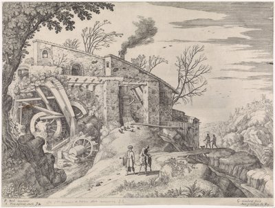 Landschap met een watermolen en de barmhartige Samaritaan door Willem van Nieulandt (II)