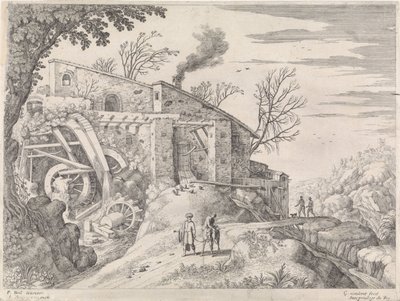 Landschap met een watermolen en de barmhartige Samaritaan door Willem van Nieulandt (II)