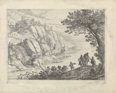 Ruiters en bedelaars in een landschap door Willem van Nieulandt (II)