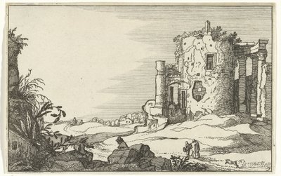 Ruïne van een door zuilen omgeven tempel door Willem van Nieulandt (II)