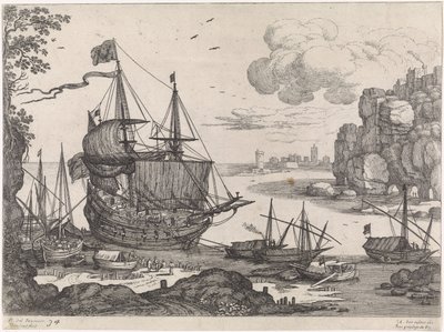 Schepen in een haven door Willem van Nieulandt (II)