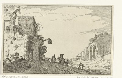 Weg tussen ruïnes door Willem van Nieulandt (II)