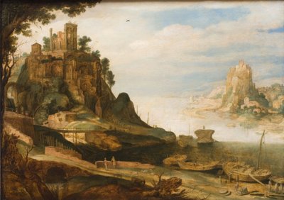 Kustlandschap met de zogenaamde Tempel van Sibylle in Tivoli door Willem van Nieulandt d.Y.
