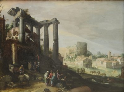 Landschap met uitzicht op Campo Vaccino in Rome door Willem van Nieulandt d.Y.