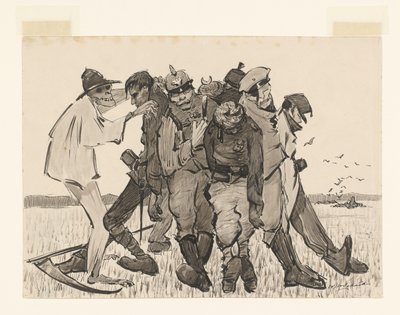 Oogst 1918. Moderne korenschoof door Willem van Schaik (signed by artist)