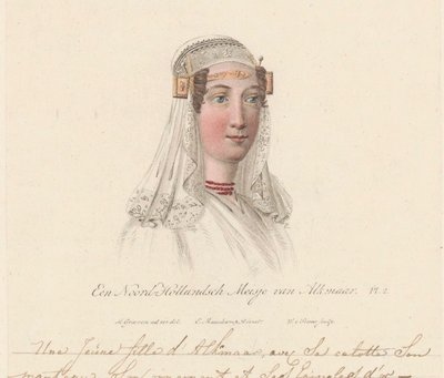 Hoofddracht van een meisje uit Alkmaar, 1816 door Willem van Senus