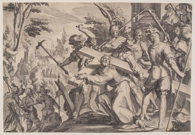 Christus draagt het kruis, plaat 4 uit Tronen van gerechtigheid (Thronus Iustitiae) door Willem van Swanenburgh