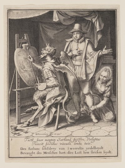 De duivel die het hart van de mens schildert, uit Allegorie op het misbruik van wereldse bezittingen door Willem van Swanenburgh