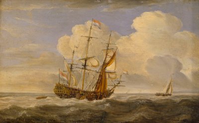 Een Nederlands vlaggenschip voor de wind, eind 17e eeuw tot begin 18e eeuw door Willem van de II (follower of) Velde
