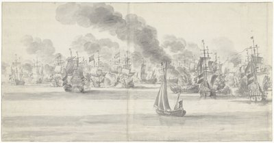 De Zeeslag voor Katwijk (linkerblad), 1653 door Willem van de Velde (I)