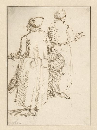 Man en vrouw in boerenkleding, op de rug gezien door Willem van de Velde (I)