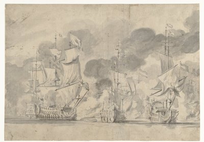 Zeeslag bij Lowestoft op 13 juni 1665 door Willem van de Velde (I)