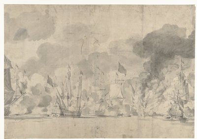 Zeeslag bij Lowestoft op 13 juni 1665 door Willem van de Velde (I)