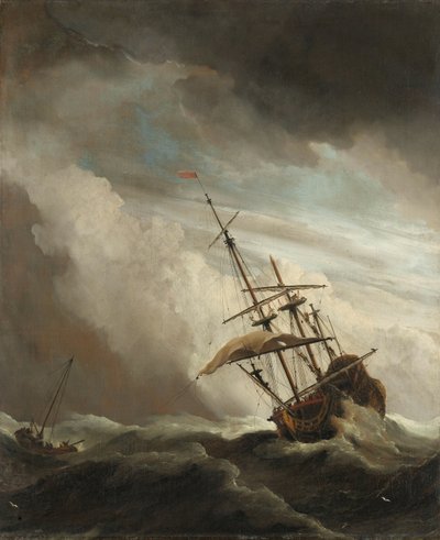Een schip in volle zee bij vliegende storm, bekend als 