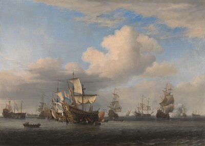 Veroverde Engelse Schepen na de Vierdaagse Zeeslag door Willem van de Velde (II)