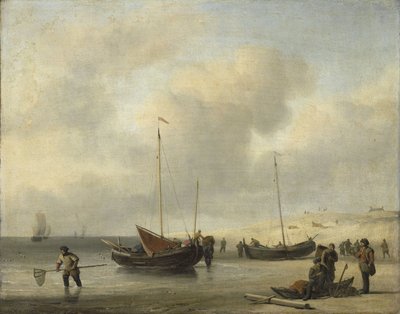 Vissersboten aan de kust door Willem van de Velde (II)
