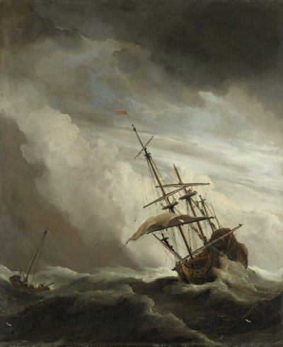 Een Schip op de Hoge Zee gevangen door een Windvlaag, bekend als de Windvlaag door Willem van de Velde