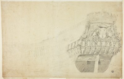 Gedeeltelijke schets van een Nederlands schip gezien vanaf bakboordzijde door Willem van de Velde I
