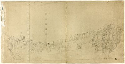 Scheepsbouwtekening voor Nederlands galjoen door Willem van de Velde I