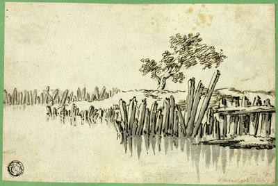 Beek met palen door Willem van de Velde I