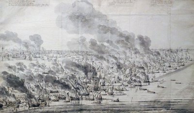 Robert Holmes steekt de Nederlandse Vloot in brand bij Terschelling door Willem van de Velde the Elder