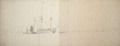 Een Nederlands schip voor anker bij het land, ca. 1666 door Willem van de Velde the Younger